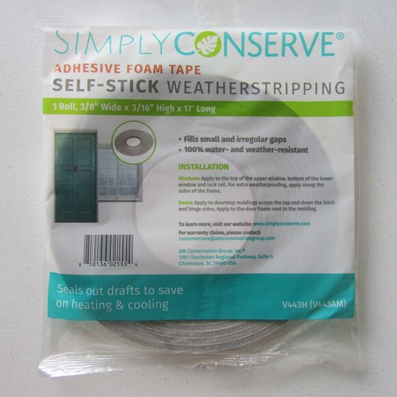 Simply Conserve 3 Packs Adhesive Foam Tape Energy Saving Self-Stick Weatherstrip - Picture 3 of 6